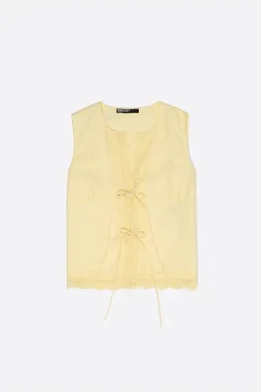 Bimba & Lola Linen Sleeveless Lace Shirt in Light Yellow at Nordstrom, Size Xx-Small