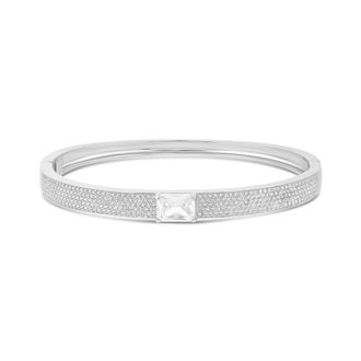 SHYMI Pav&eacute; Bangle with Center Stone -.925 Sterling Silver, 14K Gold-Plated, Rhodium Plated Cubic Zirconia, Extender, Day to Night