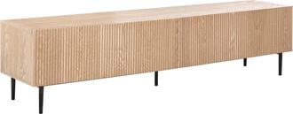 Beliani Mueble Tv Moderno 2 Cajones Mdf Madera De Fresno Frente Acanalado Sala De Estar Chapa De Fresno Claro Blythe
