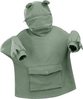 Generic Cute Frog Hoodie for Women Teen Girls Novelty Zipper Mouth Hooded Sweatershirt Front Large Pocket Kawaii Jumper Tops 3D Animal Cartoon Hoody Pullover 