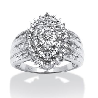 Palm Beach Jewelry 3/8 TCW Round Diamond Cluster Ring in Platinum-plated Sterling Silver