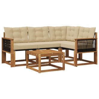 vidaXL Conjunto De Sof&aacute;s De Exterior Con Coj&iacute;n 5 Pcs Natural Y Beige Vidaxl