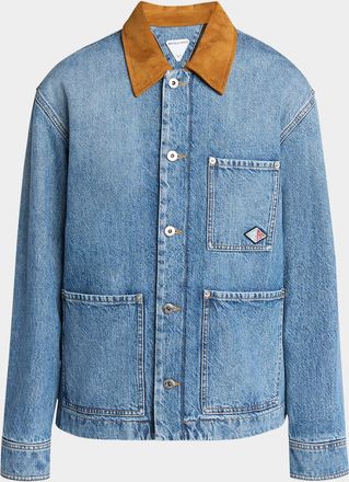 Bottega Veneta Suede Collar Vintage Indigo Denim Jacket