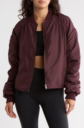 Zella Ruched Sleeve Bomber Jacket in Burgundy Fudge at Nordstrom Rack, Size X-Large