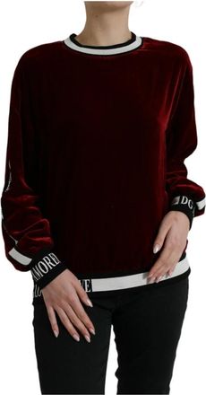 Dolce & Gabbana Bordeaux Velvet Ronde Hals Sweater - Dames - Sweatshirts - Rood - S - Hoodies & sweatvesten