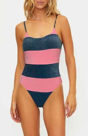 Beach Riot Calista Metallic One-Piece Swimsuit in Seashell Shine Colorblock at Nordstrom, Size X-Large
