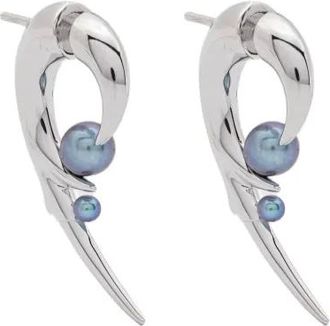 Shaun Leane hooked black pearl earrings - Argento