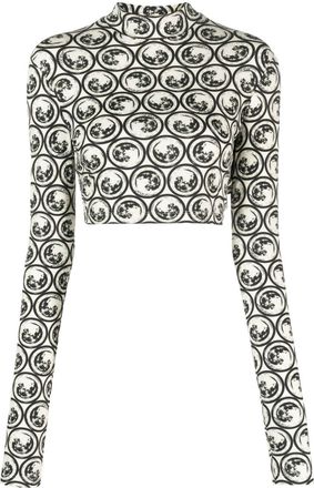 Off-white moon-print cropped top - women - Polyamide/Spandex/Elastane - 40 - Neutrals