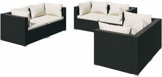 vidaXL Set De Muebles De Jard&iacute;n 6 Pzas Y Cojines Rat&aacute;n Sint&eacute;tico Negro Vidaxl