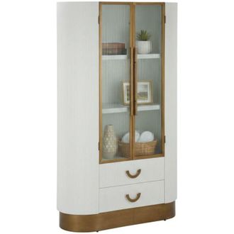Dmora Vetrina Bonavigo, Credenza espositiva, Vetrinetta multiuso, Madia da soggiorno, 85x40 h160 cm, Bianco e Marrone - Dmora