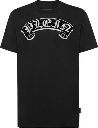 Philipp Plein T-shirt Ronde Hals SS Stones Gothic Plein met Kristallen - Heren - T-shirts - Zwart - 3XL - Katoen - Tops