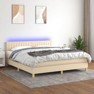 vidaXL Cama Box Spring Con Colch&oacute;n Y Led Tela Crema 160x200 Cm Vidaxl