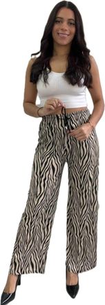 Generic Womens Animal Leopard Zebra Print Wide Leg Palazzo Trousers Plisse Pants Stretch Waist Comfortable Bottoms (UK, Alpha, L, XL, Regular, Regular, Stone 