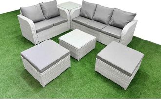Fimous 7 Seater pe Rattan Wicker Garden Furniture Patio Conservatory Sofa Set with Square Coffee Table 3 Seater Sofa Love Sofa 2 Stools 2 Side Table - Fimous