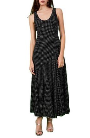 endless rose Dot Sleeveless Godet Maxi Dress in Black/White at Nordstrom Rack, Size X-Small