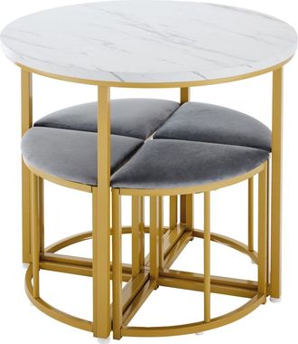 Urban Meuble Juego de mesa de comedor blanca con 4 sillas grises