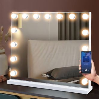 Hollywood Mirror Bluetooth Speakers 15-Dimmable LED USB Charging Wall-Mounted Hollywood Vanity Mirror 58x46cm