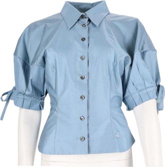 Vivienne Westwood Blue Pleated Sleeves Bow Details Cotton Top
