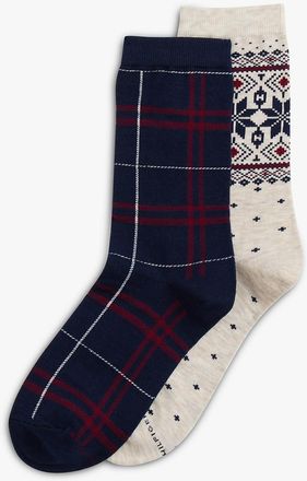 Tommy Hilfiger Womens Fair Isle & Plaid Trouser Sock 2-Pack - Beige