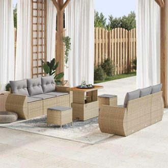 vidaXL Conjunto De Sof&aacute; De Jard&iacute;n 9 Pcs Beige Rat&aacute;n Sint&eacute;tico Vidaxl