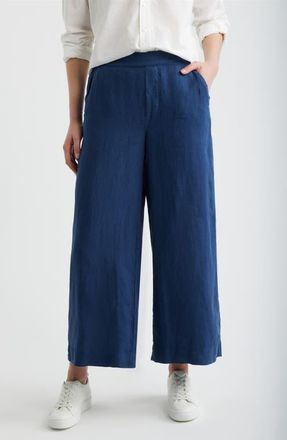 Frank & Eileen Maisie Wide Leg Crop Linen Pants in Navy at Nordstrom, Size X-Large