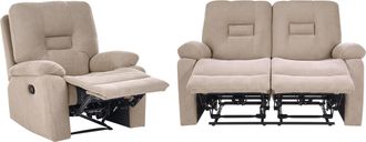 Beliani Conjunto De Sala De Estar Sof&aacute; 2 Plazas Sill&oacute;n Reclinable Manual De Tela Reposapi&eacute;s Respaldo Gris Pardo Bergen