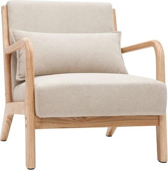 Miliboo Sill&oacute;n De Madera Clara Y Tela Efecto Aterciopelado Beige Derry