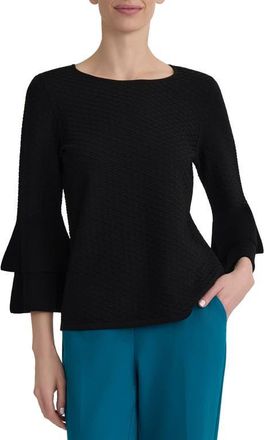 Kasper Texture Ruffle Sleeve Top in Black at Nordstrom, Size X-Small