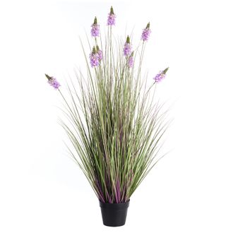 Beliani Planta Artificial En Maceta Para Interior Decoraci&oacute;n De Pl&aacute;stico Con Maceta Negra Flores P&uacute;rpura 120 Cm Lavendarium