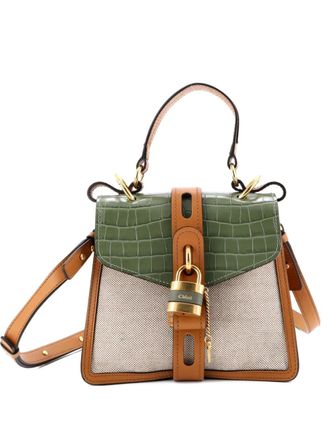 Chlo&eacute; Aby Day Bag Crocodile Embossed Leather and Canvas Small satchel - women - Canvas/Leather - One Size - Green