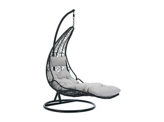 Vente-Unique Sill&oacute;n colgante de resina trenzada - Negro con cojines grises - LUVA de MYLIA