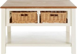 Premier Housewares Interiors by Premier Natural and Cream Wood Coffee Table, Basket Drawer Chest Coffee Table, Contemporary Coffee Table with