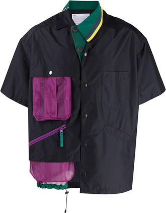 Kolor colour-block short-sleeved shirt - men - Wool/Polyester/Nylon - 3 - Blue