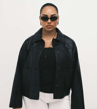 Asos Curve ASOS DESIGN Curve - Giacca harrington in pelle sintetica nera-Nero