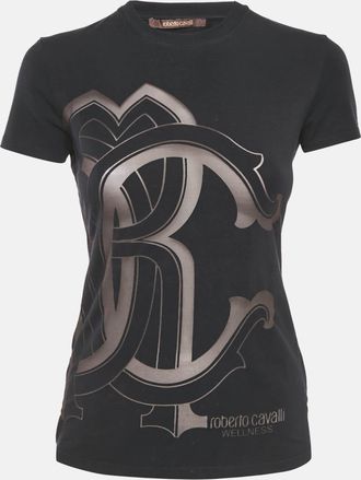 Roberto Cavalli Black Logo Print Cotton Crew Neck T-Shirt