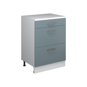 Vicco Armario De Cocina Para Techo Inclinado R-line, Gris Azulado, 60 Cm Sin Inclinaci&oacute;n Con 3 Cajones, Vicco