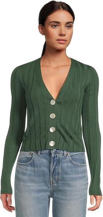 Madewell Merino Silk Akila Wide Rib Cardigan Womens Sweater Botanical Green : LG (Womens 10-12), Silk/Wool
