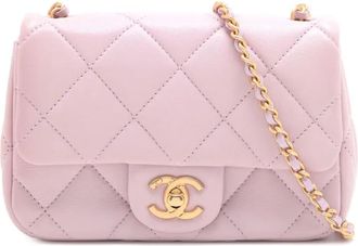 Chanel Borsa a tracolla Double Pearl Flap mini in pelle di agnello trapuntata 2021-2025 - Rosa