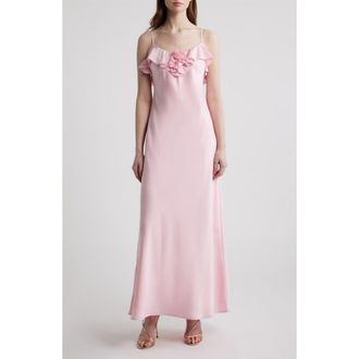 Wayf Ianthe Ruffle Gown in Baby Pink at Nordstrom, Size X-Small