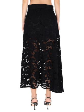 Patou Lace Cotton Midi Skirt - Black