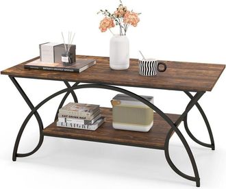 Costway Modern Wood Grain Coffee Table 2-Tier Rectangular Accent Table Chic Cocktail