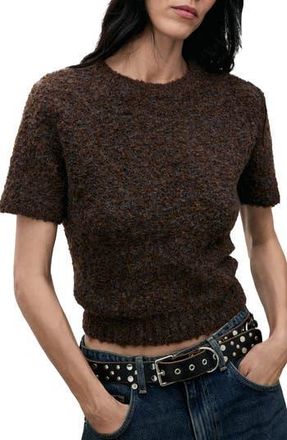 Mango Short Sleeve Boucl&eacute; Sweater in Chocolate at Nordstrom Rack, Size Medium