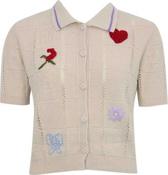 Twinset Treeblend Wool Yarn Cardigan With Embroidery