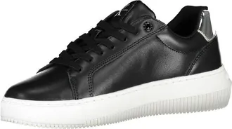 Calvin Klein Leather with Contrast Sole Sneakers - Black