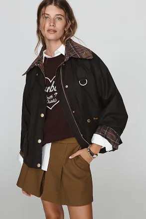 Barbour Tartan Collar Waxed Utility Jacket