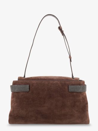 Brunello Cucinelli Womens Suede Crossbody Bag With Monili Brown Shoulder