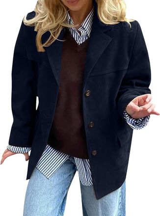 Generic Suede Jackets For Women Brown Faux Leather Jacket 2025 Autumn Winter Fashion Y2k Outerwear Trendy Oversized Lapel Collar Suede Blazers Jackets Ladies 