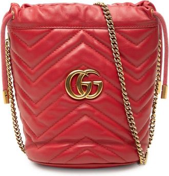 Gucci Pre-owned Gucci Small GG Marmont Matelasse Calfskin Bucket Bag Unisex DS2Q4PRW6O81TZX1