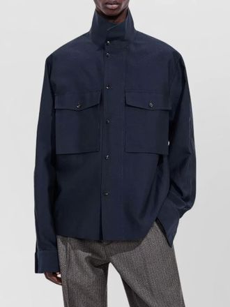 Bottega Veneta silk cotton high-neck relaxed-fit shirt jacket