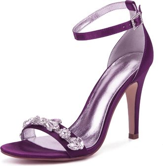 Generic Wedding Bridal Shoes Womens Heels Bridal Peep Toe Ankle Wedding Stiletto Heel Sandals Party Dress Shoes 10.5Cm,Purple,6 UK